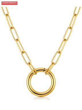 18k Gold Plated Stainless Steel Charm Holder Necklace 20in